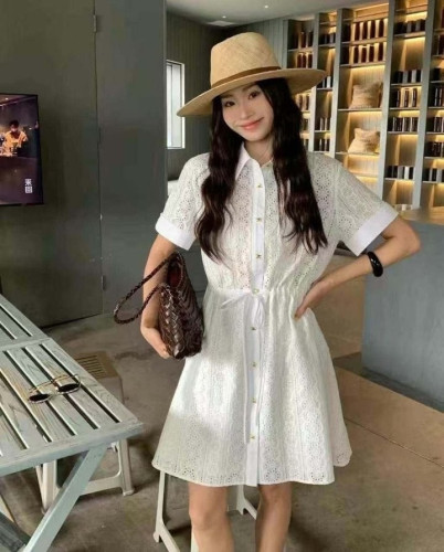 💕 셀** 홀로우 레이스 커프스 반팔 미니 원피스