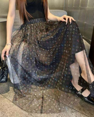 💕 루* 수입 모노그램 쉬폰 롱 스커트 -블랙-