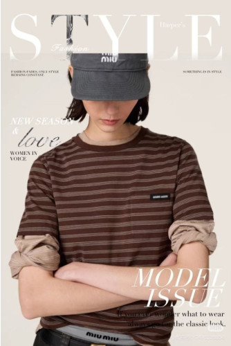 💕 미*** 로고 패치 스트라이프 반팔티셔츠 - 수입