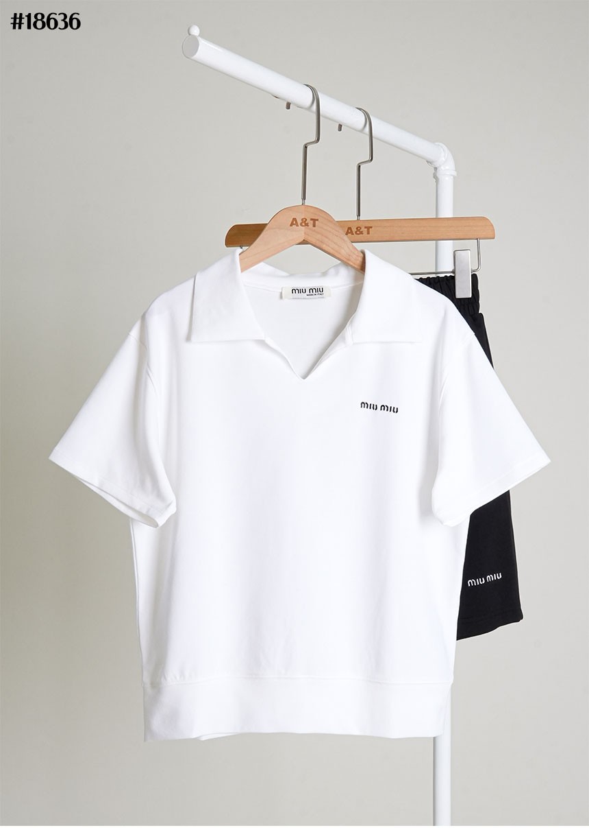 🔆 [MIUMIU] 미우미우 헨리넥 테리 폴로 셔츠 & 테리 3부 팬츠 셋 🔆