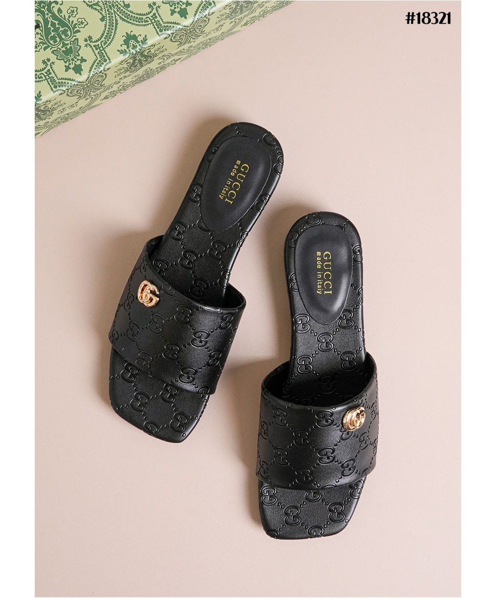 🔆[GUCCI] 구찌 더블 G 레더 슬라이드 샌들 🔆