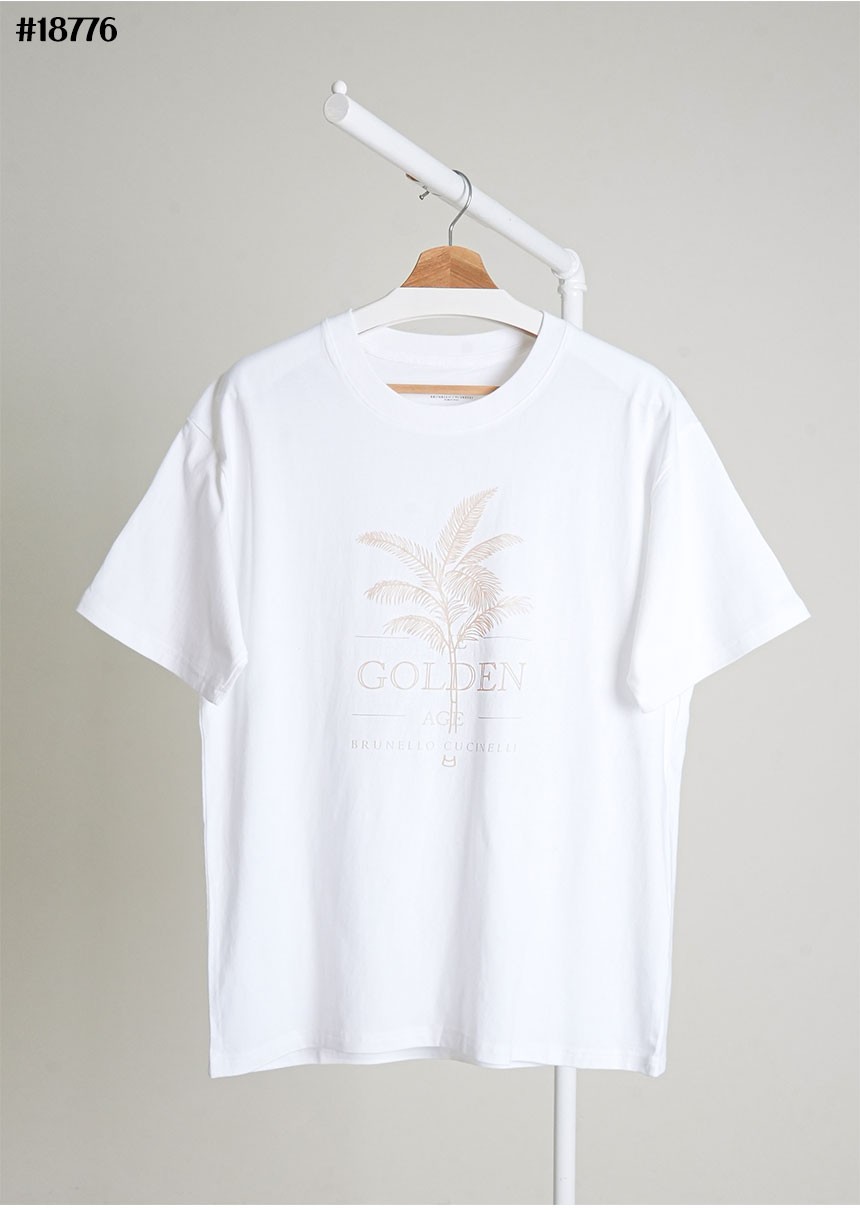 🔆 [BRUNELLO CUCINELLI] 브루넬로 쿠치넬리 야자수 골든 에이스 숏 슬리브 그래픽 코튼 티셔츠 🔆