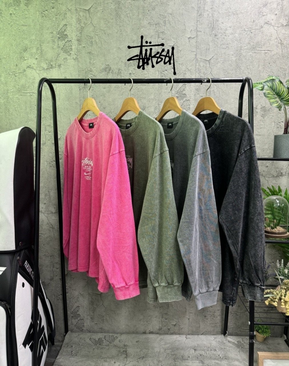 STS 월드로고 피그먼트 긴팔 티셔츠