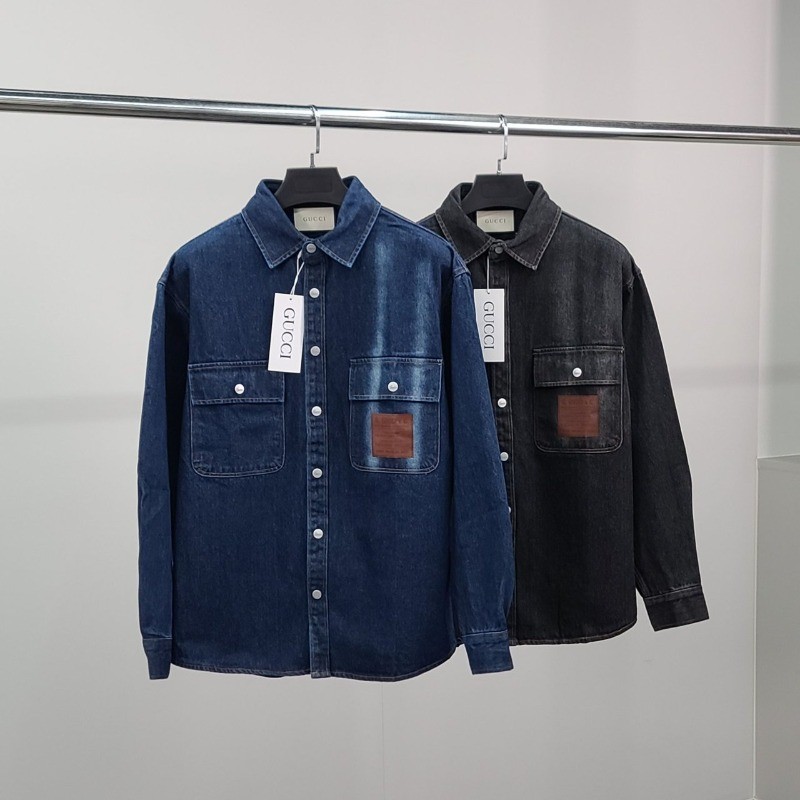 GC 레더패치 데님 셔츠