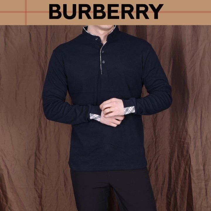 BBR 소매체크 차이나 긴팔 티