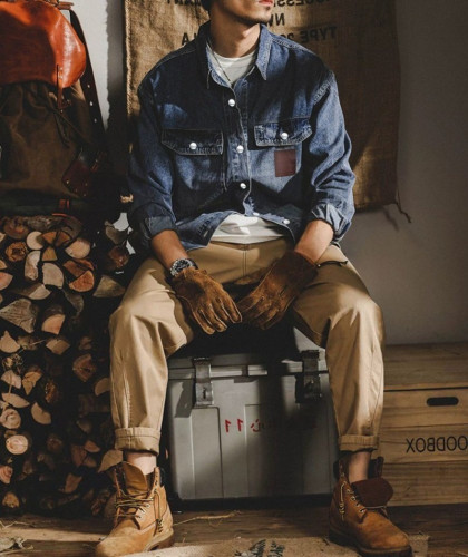 GC 포켓 포인트레더 스냅 데님셔츠