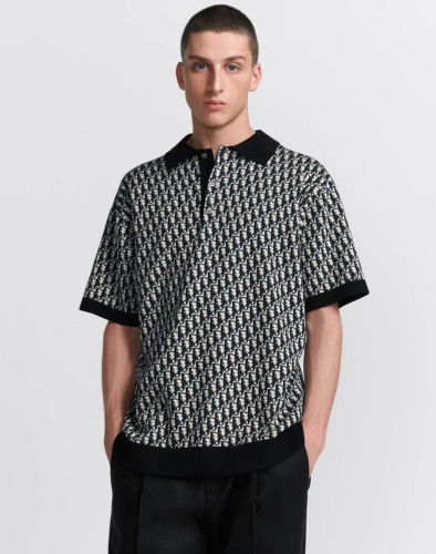 오블리크 자카드 니트 폴로 셔츠