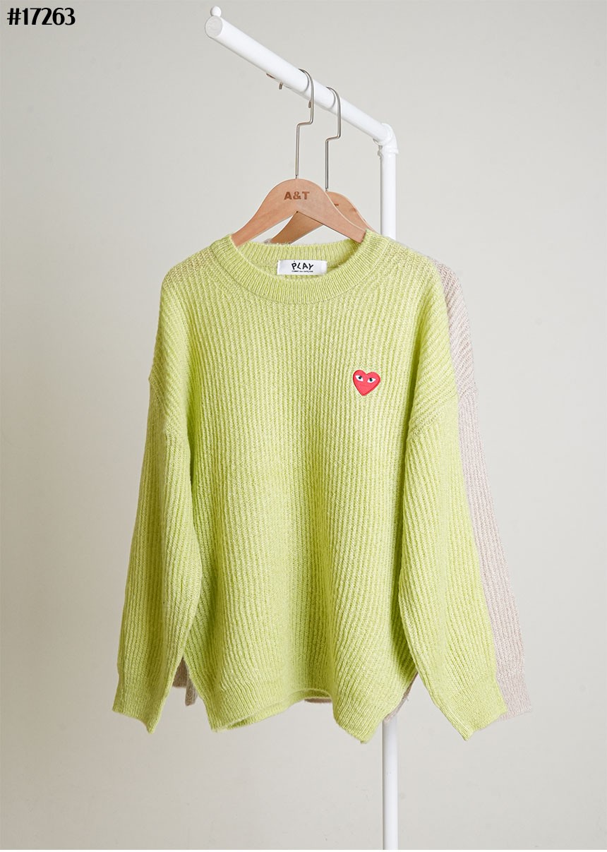 🔆 [Comme des Garcons] 꼼데가르송 레드 하트 로고 울 블렌드 니트 풀오버 🔆