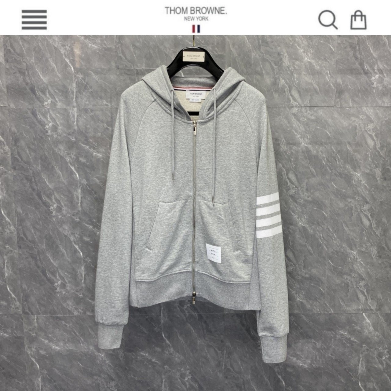 T/B 사선완장 시그니쳐 코튼 후드집업 그레이