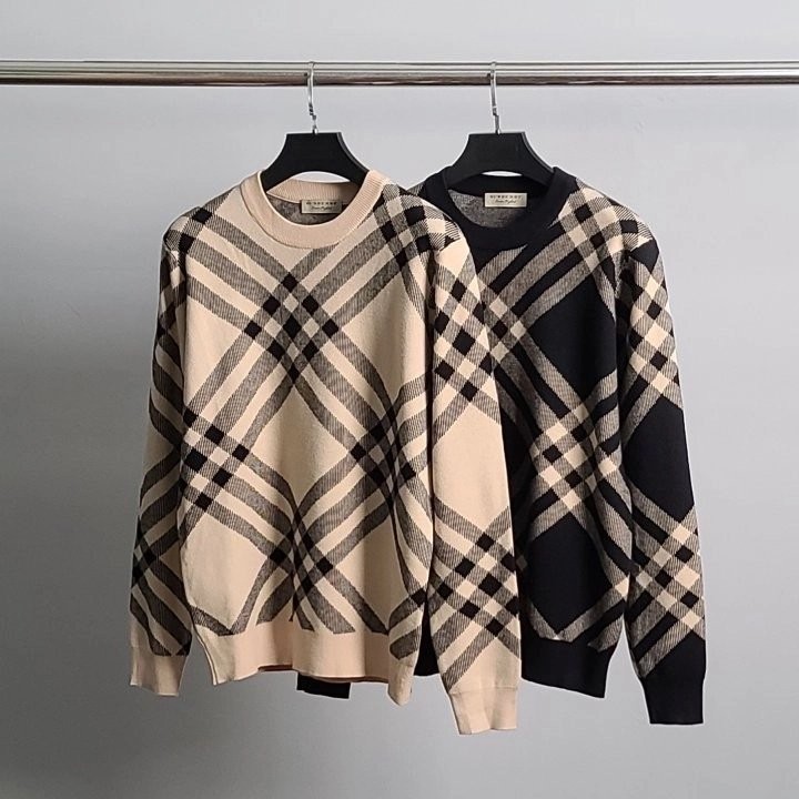 BBR 사선체크 라운드 니트