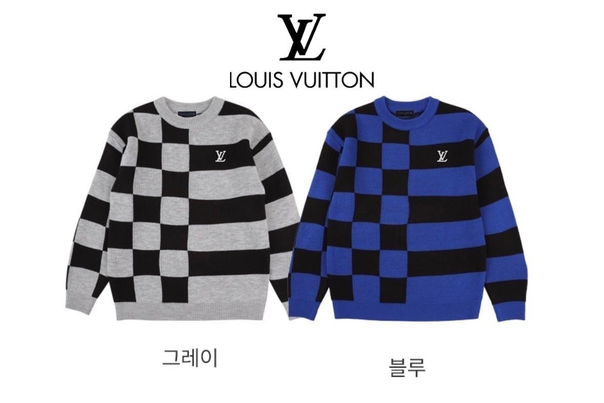 💕 루* 다미에 자수로고 배색 라운드 니트