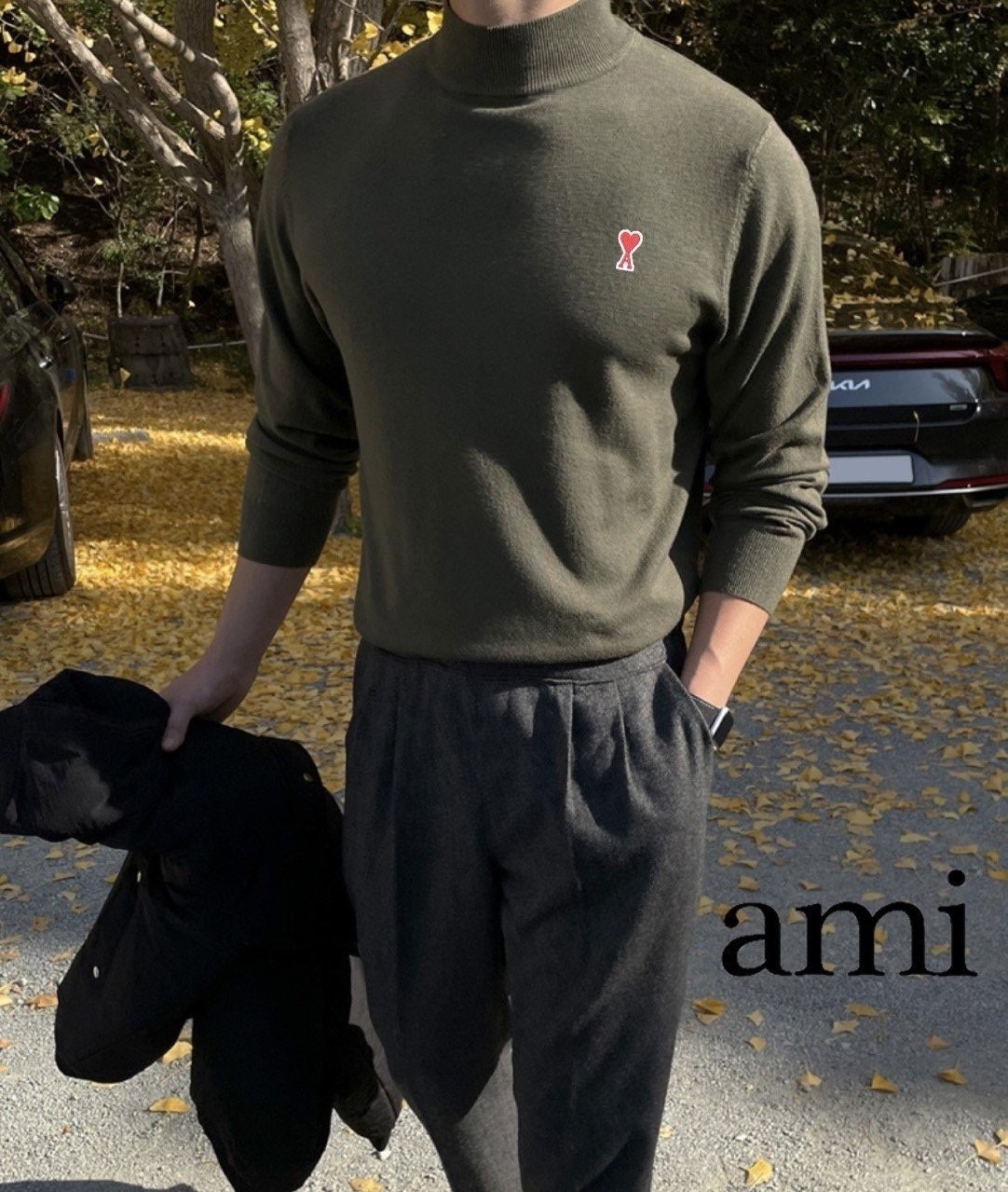 💕 아* 스몰하트 패치 캐시미어 반폴라니트