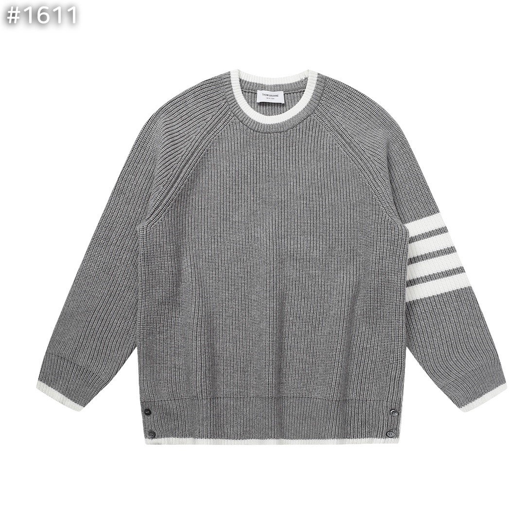 #톰브라운 4bar 울 배색 라운드 니트