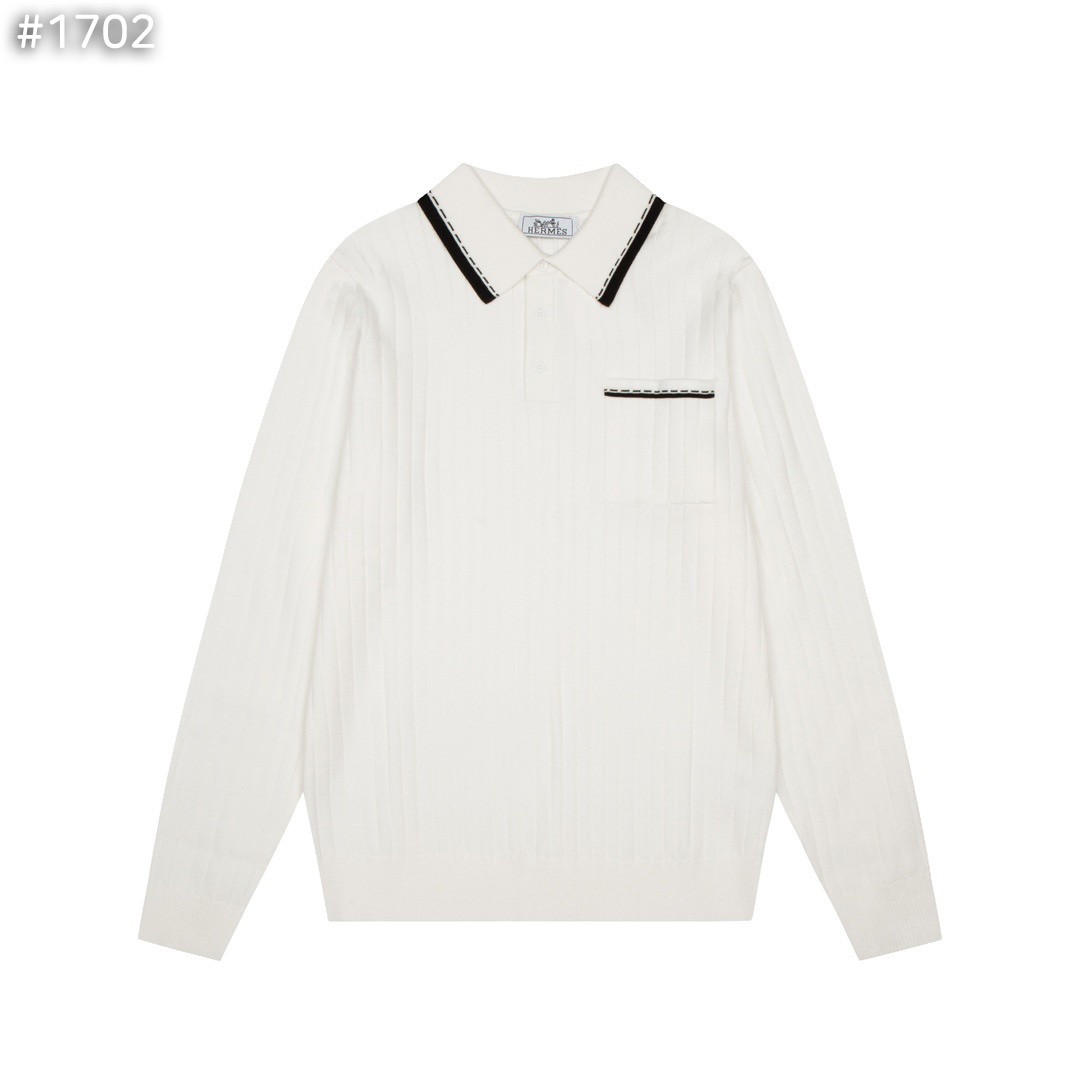 #에르메스 카라 배색 골지 니트