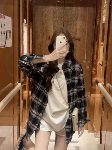 💕 크* CH 십자가 패치 버튼 자가드 체크셔츠✔수입최고급(남녀공용)