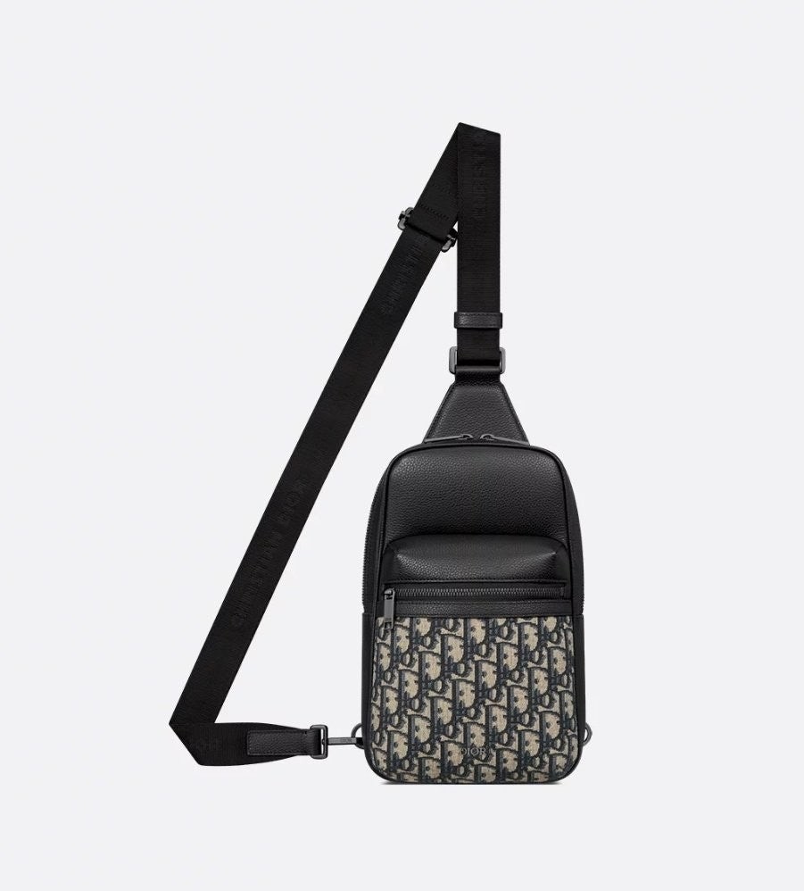 💕 디* Rider 2.0 슬링백 베이지 & 블랙 Oblique 자카드, 블랙 그레인 송아지 가죽