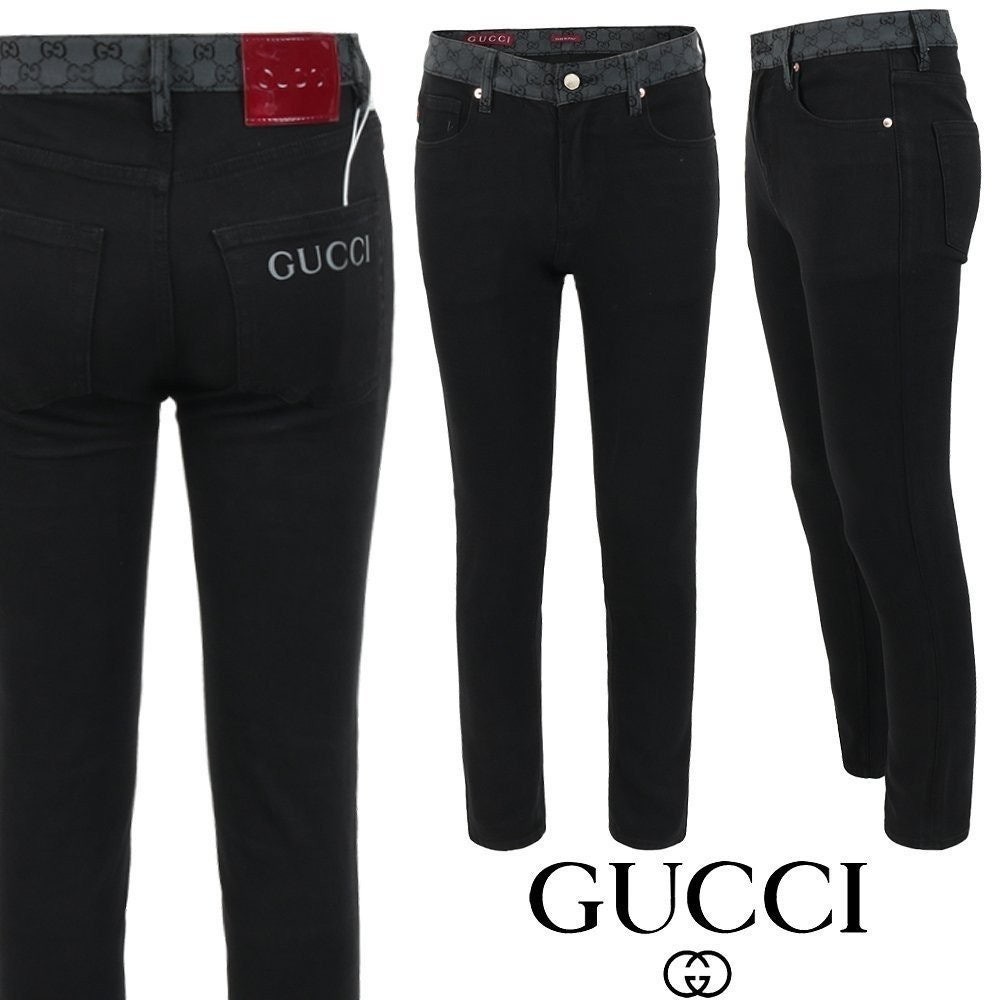 💕 구* 레터링 로고 자가드 블랙 슬림 일자진