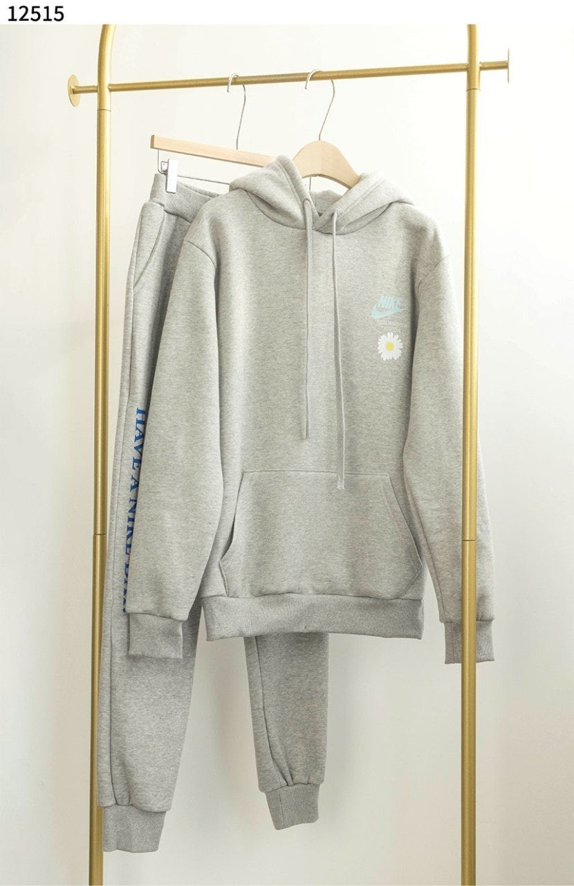 💕 나** 스우시 플라워 백로고 기모 후드 조거셋