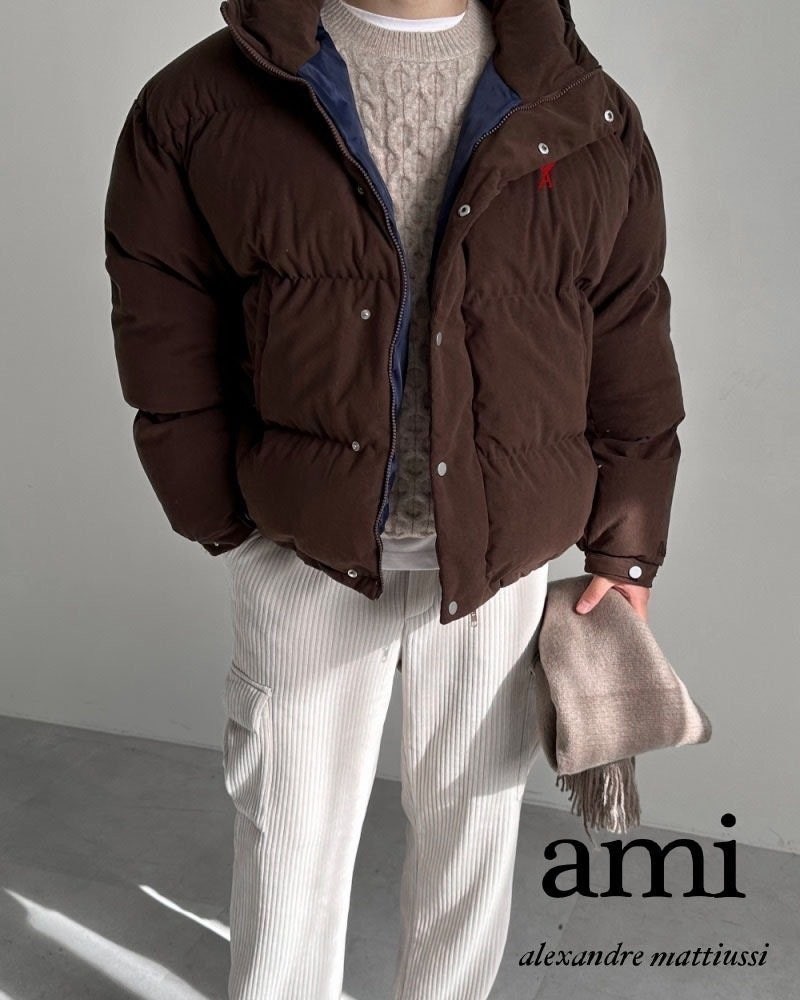 💕 아* 스몰 자수로고 골덴 푸퍼 후드 패딩