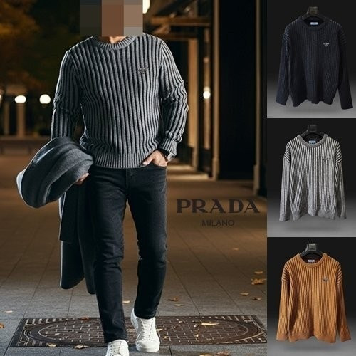 💕 프** 이중골지 라운드 니트