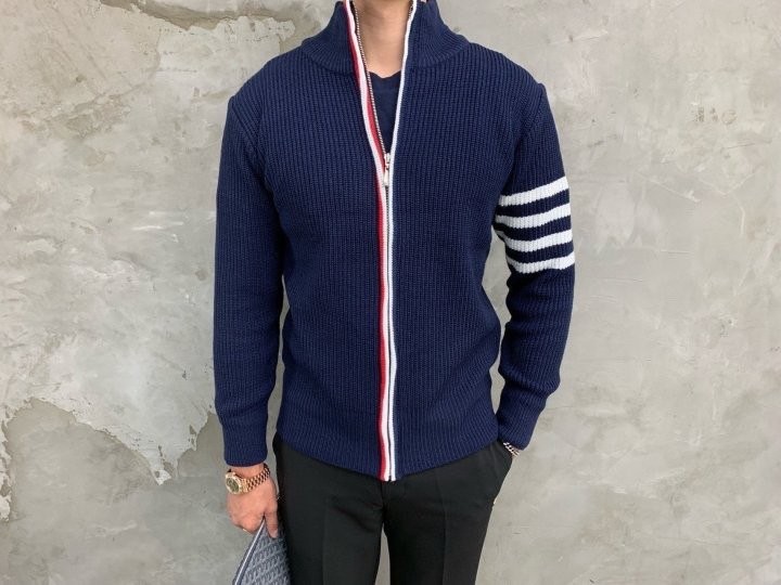 TB 사선 니트집업