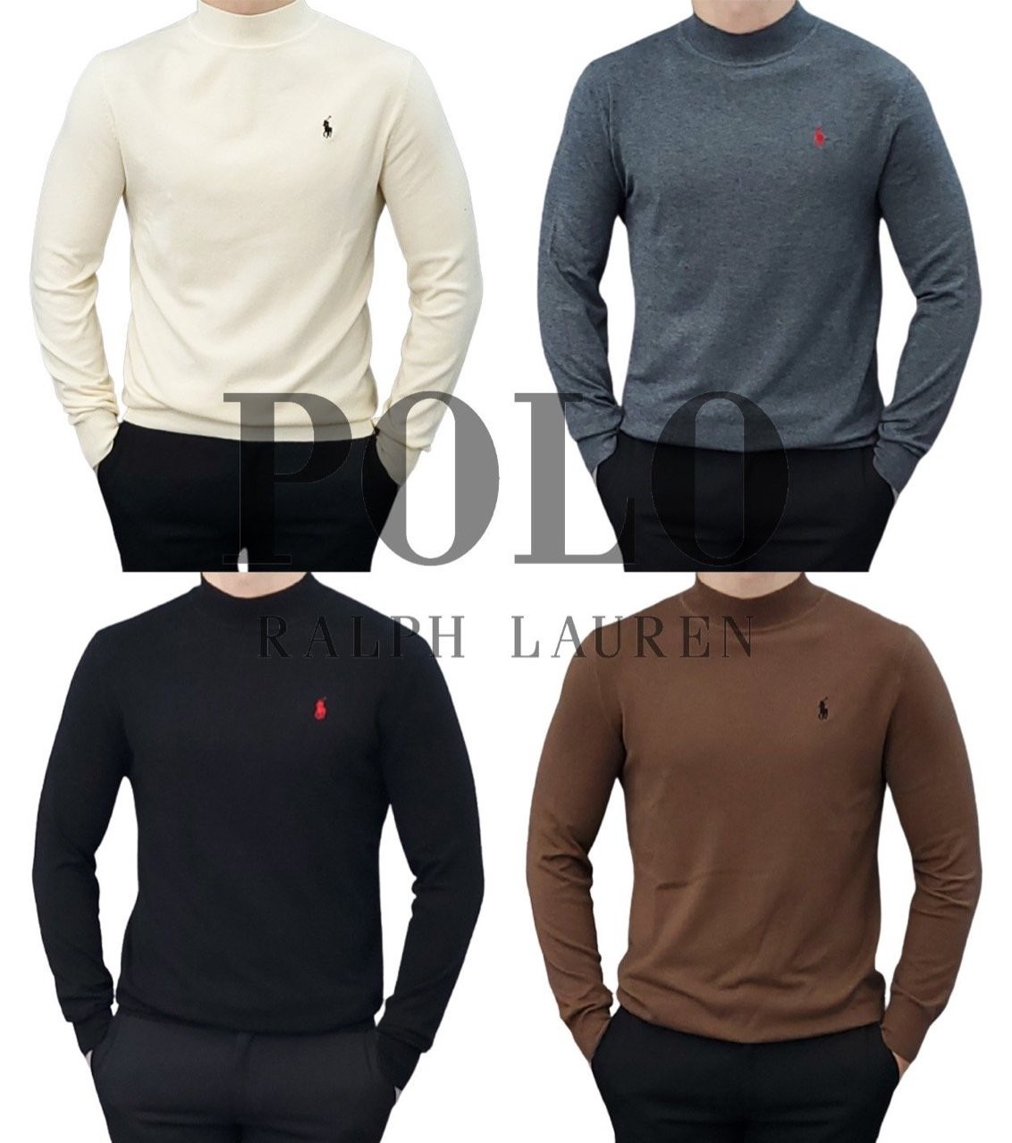 PL 포니 자수 캐시미어 울 하프 터틀넥