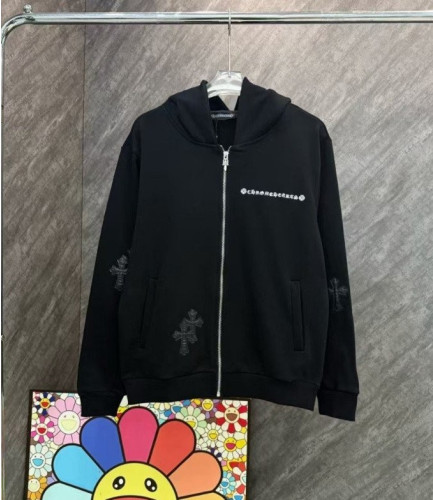 #크롬하츠 레터링 레더 크로스 집업 후드 자켓