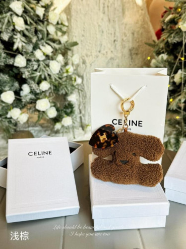 셀린느 트리옹프 하트 폼폼 키링 시어링 앤 아세테이트 내추럴 탄 키링