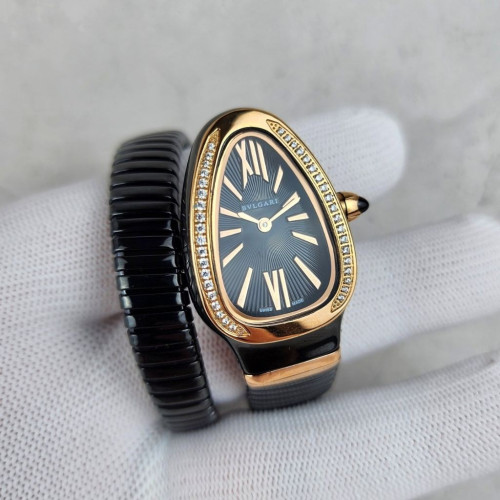 불가리 세르펜티 투보가스 워치 로즈골드 블랙 다이얼 다이아 블랙줄 시계
