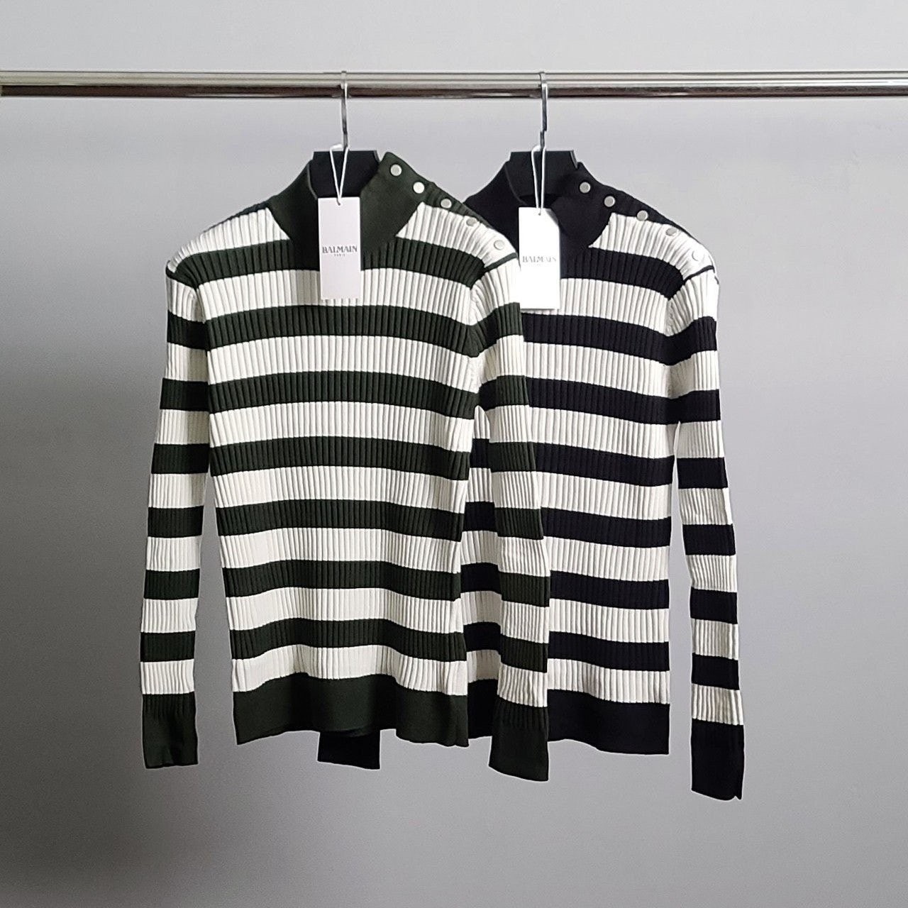 💕 발* 견장바클 단가라 골지 반목 니트