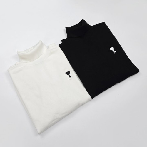 AM 화이트 블랙 스몰하트 터틀넥 니트