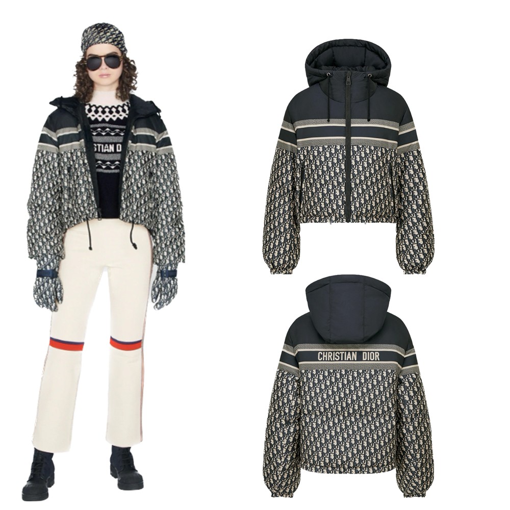  디* 오블리크 리버서블 크롭 다운 패딩(여성용)