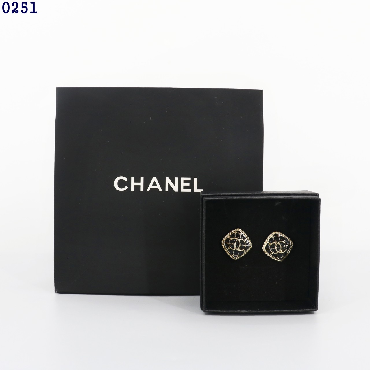 👹샤넬 CC로고 골드블랙 트위드 스퀘어 귀걸이👹