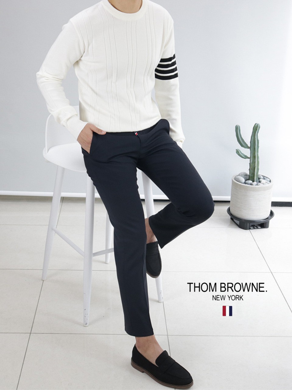 TB 가죽탭 삼선밴딩 슬랙스