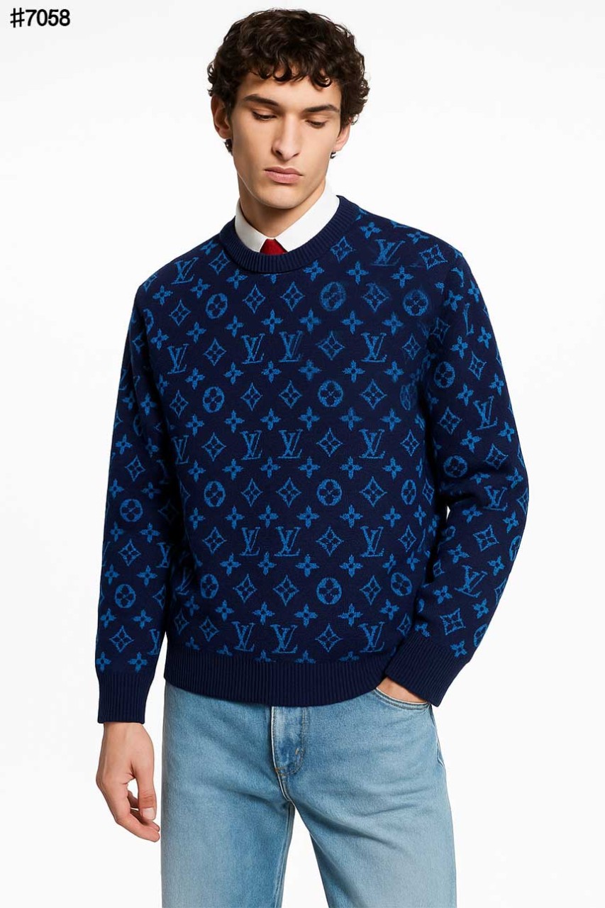 🍀 [LOUIS VUITTON] 루이비통 블루 모노그램 자카드 울 니트 풀오버 🍀