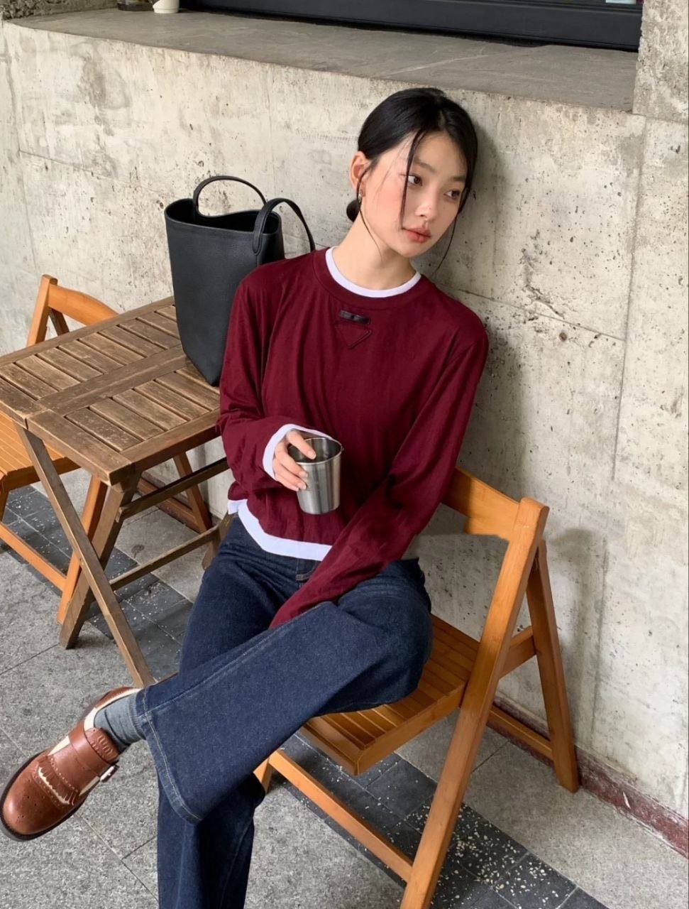 💕 프** 25 삼각 로고 레이어드 롱슬리브 - 수입