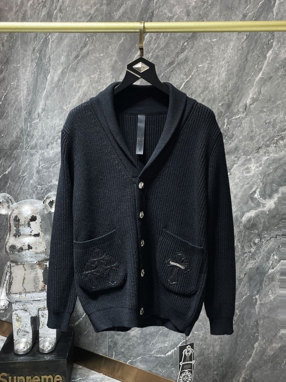 💕 크* 가죽패치 숄카라 가디건