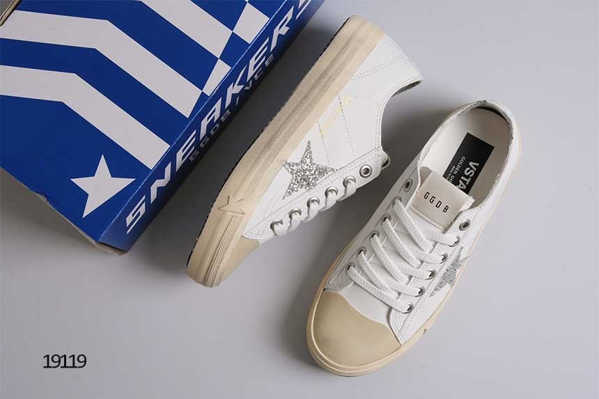 🔆 [GOLDEN GOOSE] 골든구스 V-STAR2 레더 스니커즈 글리터 실버스타 🔆