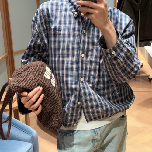 •미우미* 26 깅엄 체크 라이트 블루종 자켓 - 수입