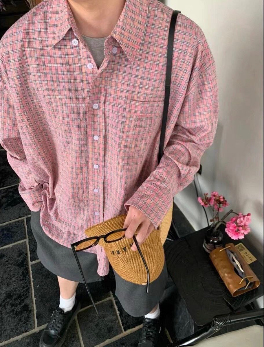 •아워레가* 버로우드 핑크 셔츠 - 수입