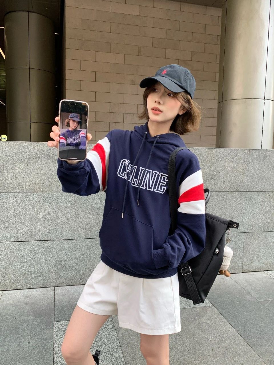 •셀린* 컬러블록 레터링 로고 프린트 후드 - 수입