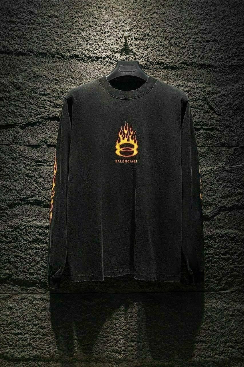 💕 발**** 불꽃 긴팔 워싱 티셔츠