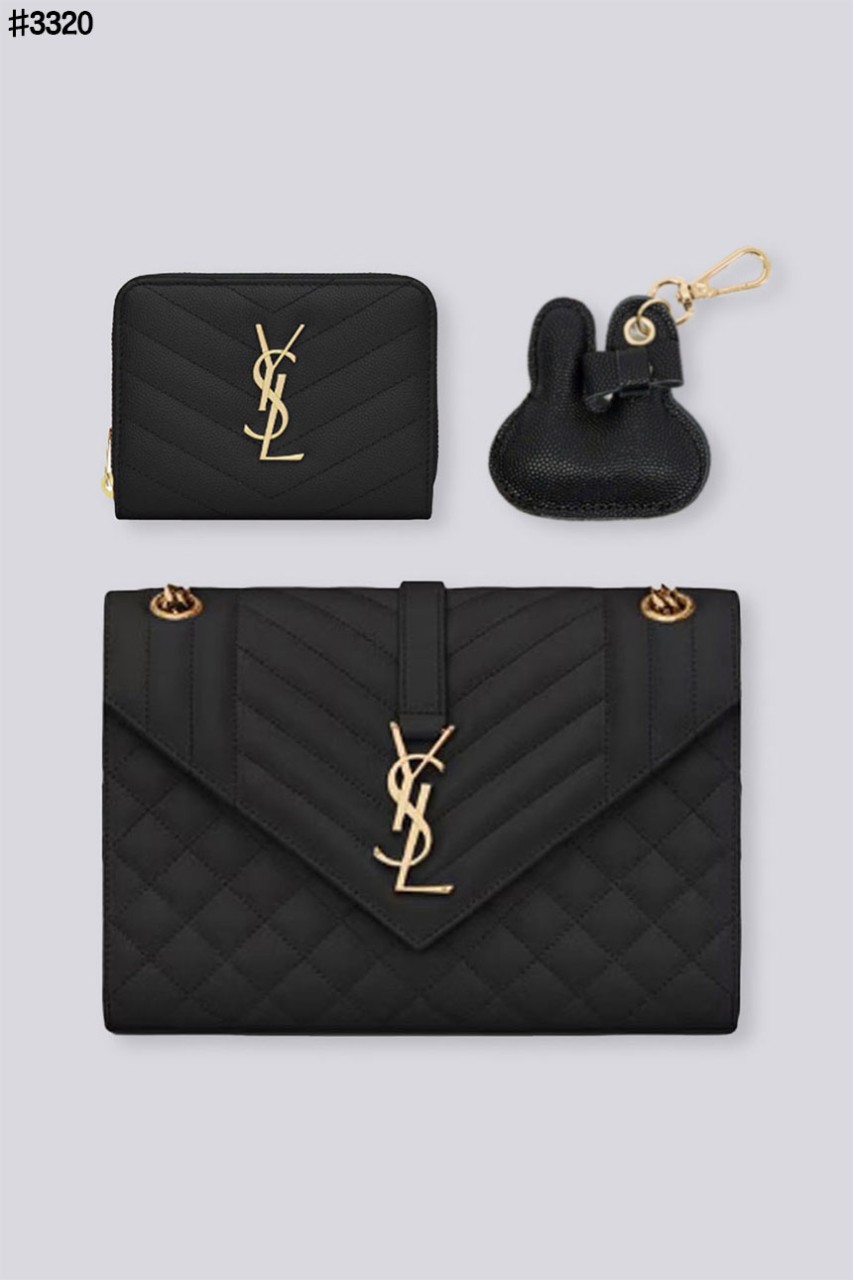 🍀 [SAINT LAURENT] 생로랑 엔벨로프 체인백 & 컴팩트 지퍼 어라운드 반지갑 & 레더 키링 셋 🍀