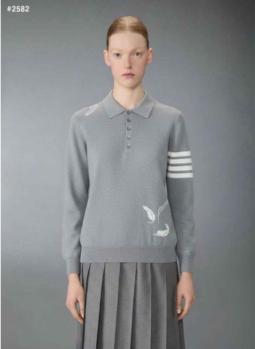 🍀 [THOM BROWNE] 톰브라운 여성 페더 인타르시아 4바 카라 니트 🍀