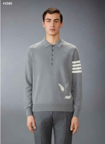 🍀 [THOM BROWNE] 톰브라운 남성 페더 인타르시아 4바 카라 니트 🍀