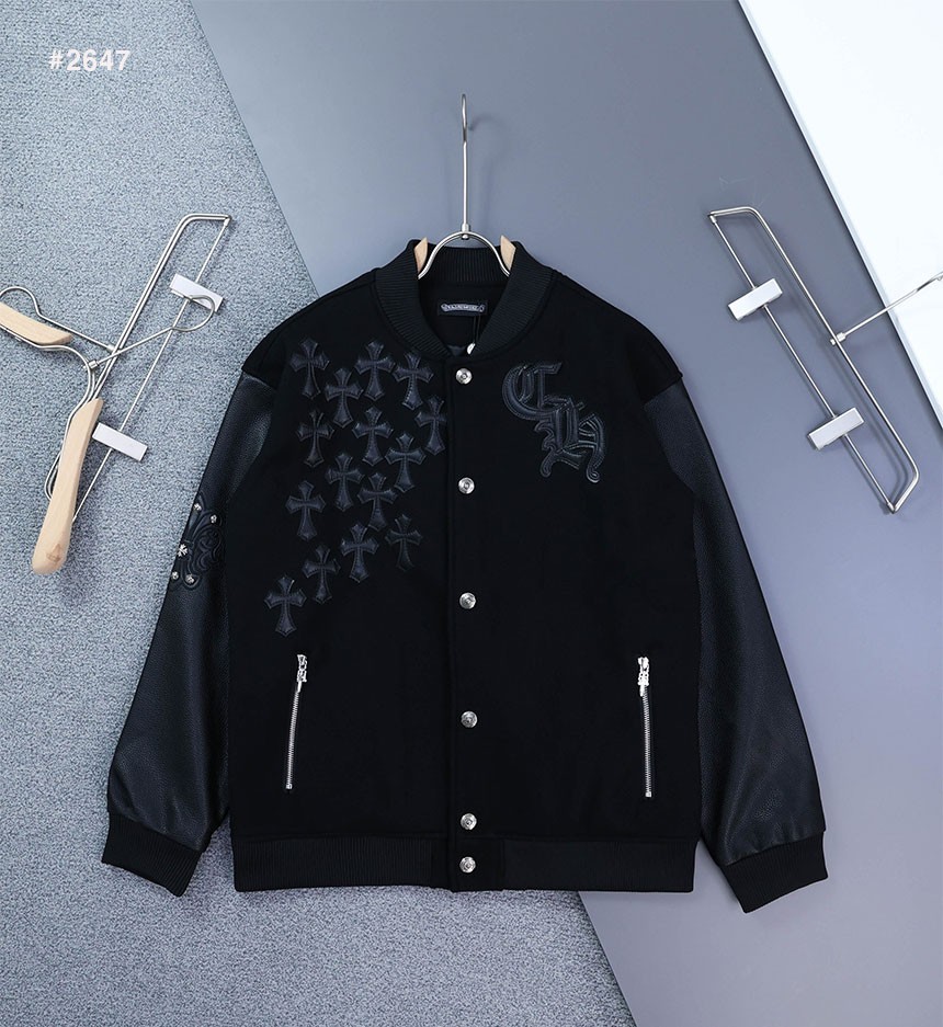 🍀 [Chrome Hearts] 크롬하츠 CH 로고 레더 바시티 자켓 🍀