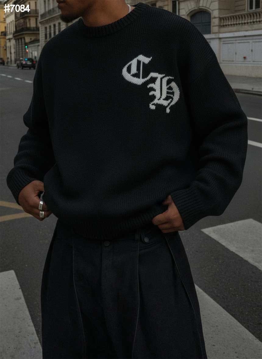 🍀 [Chrome Herts] 크롬하츠 홀스슈 백 로고 자카드 울 블렌드 니트 풀오버 🍀