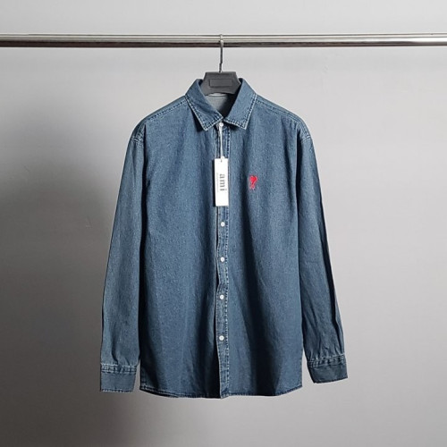 아미 스몰 하트 자수 오버 데님 셔츠