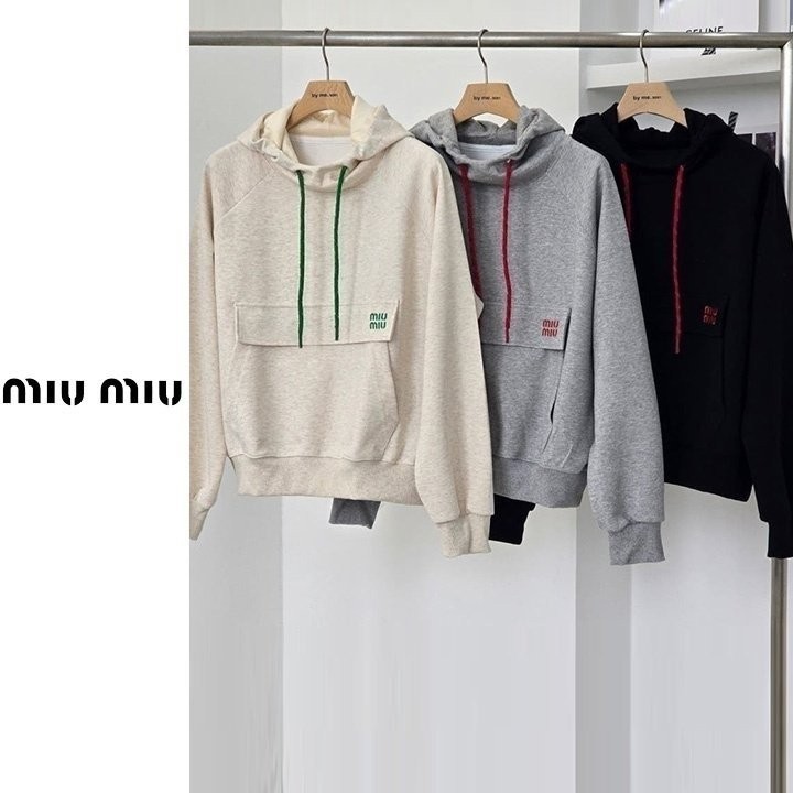 미우미우 여성 캥거루 자수 기모 후드티