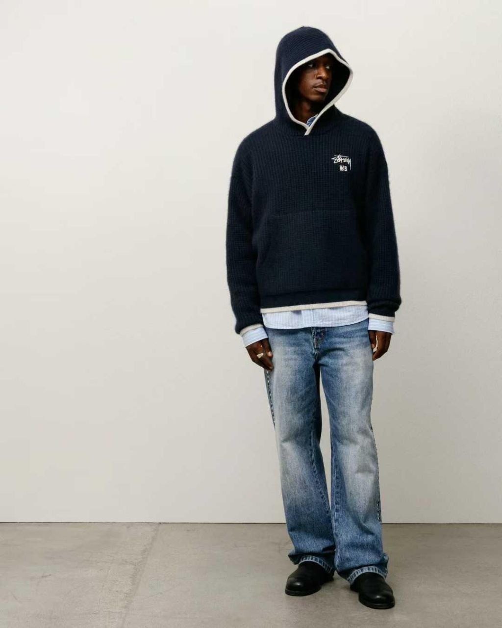 •스투* x 웨일즈 보너 캐시미어 와플 후드 스웨터 - 수입